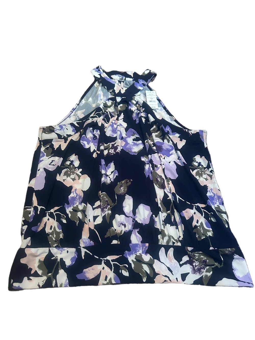 White House Black Market Sleeveless Floral Halter Top - Navy with Lavender&Blush